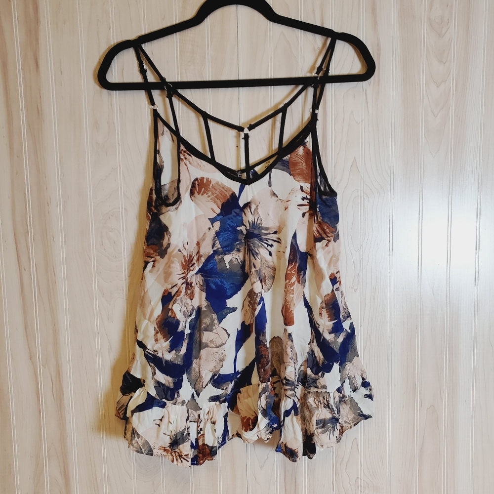 ENTRO Floral Flowy Tank Top Size S Boho Cottagecore Strappy Whimsical‎ Fairycore